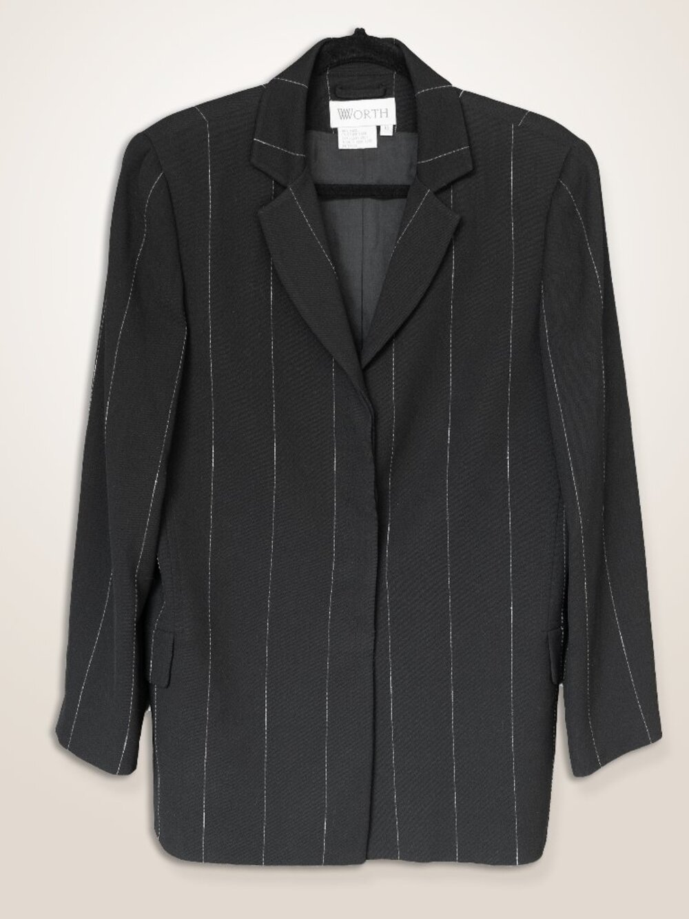 Vintage WORTH Pinstripe Jacket Black Wool Corporate Classic Oversized Blazer